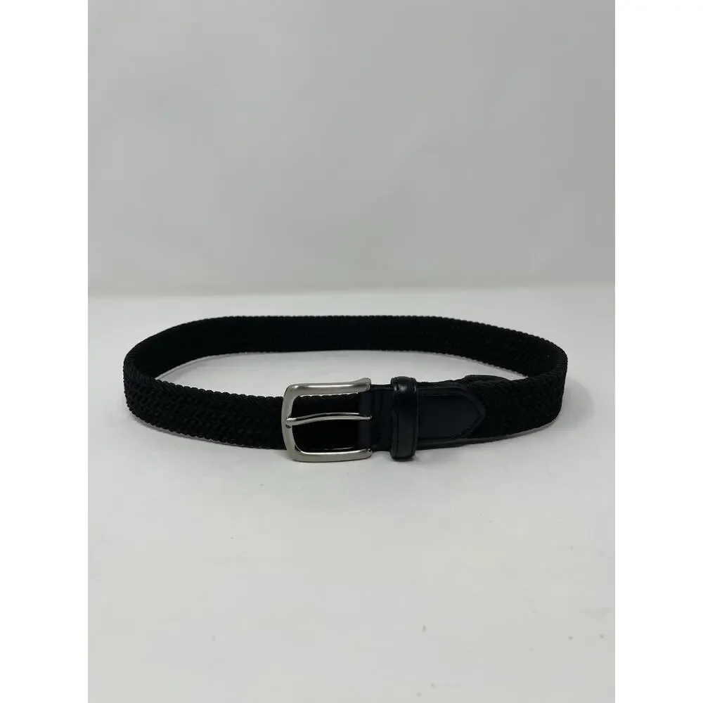 Black Braided Elastic Stretch Kids Belt with Silver Metal Buckel Medium 26-28